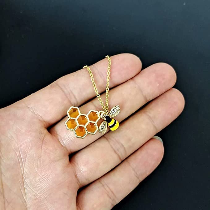 El Regalo Enamel Honeycomb Bee Earrings, Pendant Necklace Jewelry Set for Girls & Women - Geometric Hexagon Honeycomb Beehive Dangle Earrings (Style-1)
