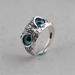 El Regalo Women Adjustable Eye Owl Ring- Retro Gothic Trendy Vintage Owl Band Finger Rings (Blue)