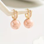 El Regalo Premium Inlaid CZ Pearl Hoop Earrings for Women & Girls | Elegant Korean Style Pearl Drop Huggie Earrings | Party, Wedding & Daily and Office Jewelry (Pink)
