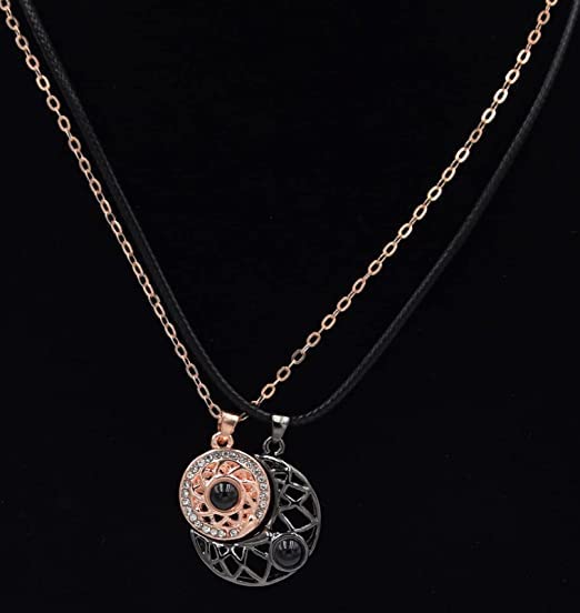 El Regalo BF Magnetic Sun Moon Matching Couple Necklace Set- Best Friend 2 PCs Necklaces Set for Besties/Best Friends/Couples (Gun Black & Golden) For Unisex Adult