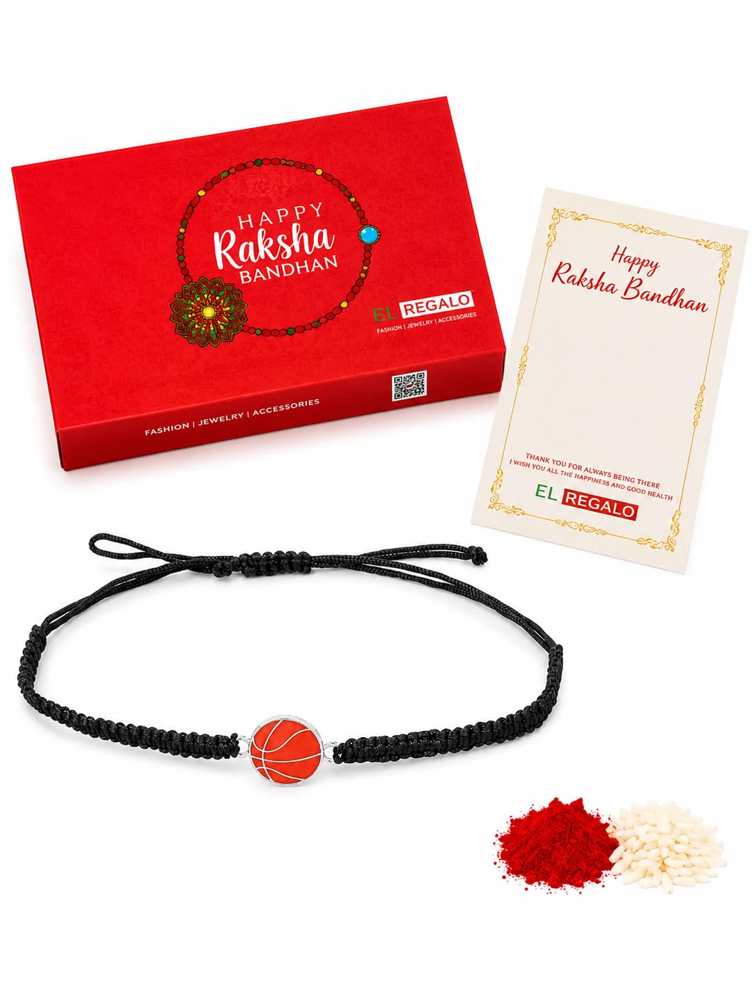 El Regalo 1PC Sports Balls Rakhi for Brother- Cute & Fancy Balls Bracelet Rakhi for Sports Lover Brother with Roli Chawal in Rakhi Gift Box (Basket ball)