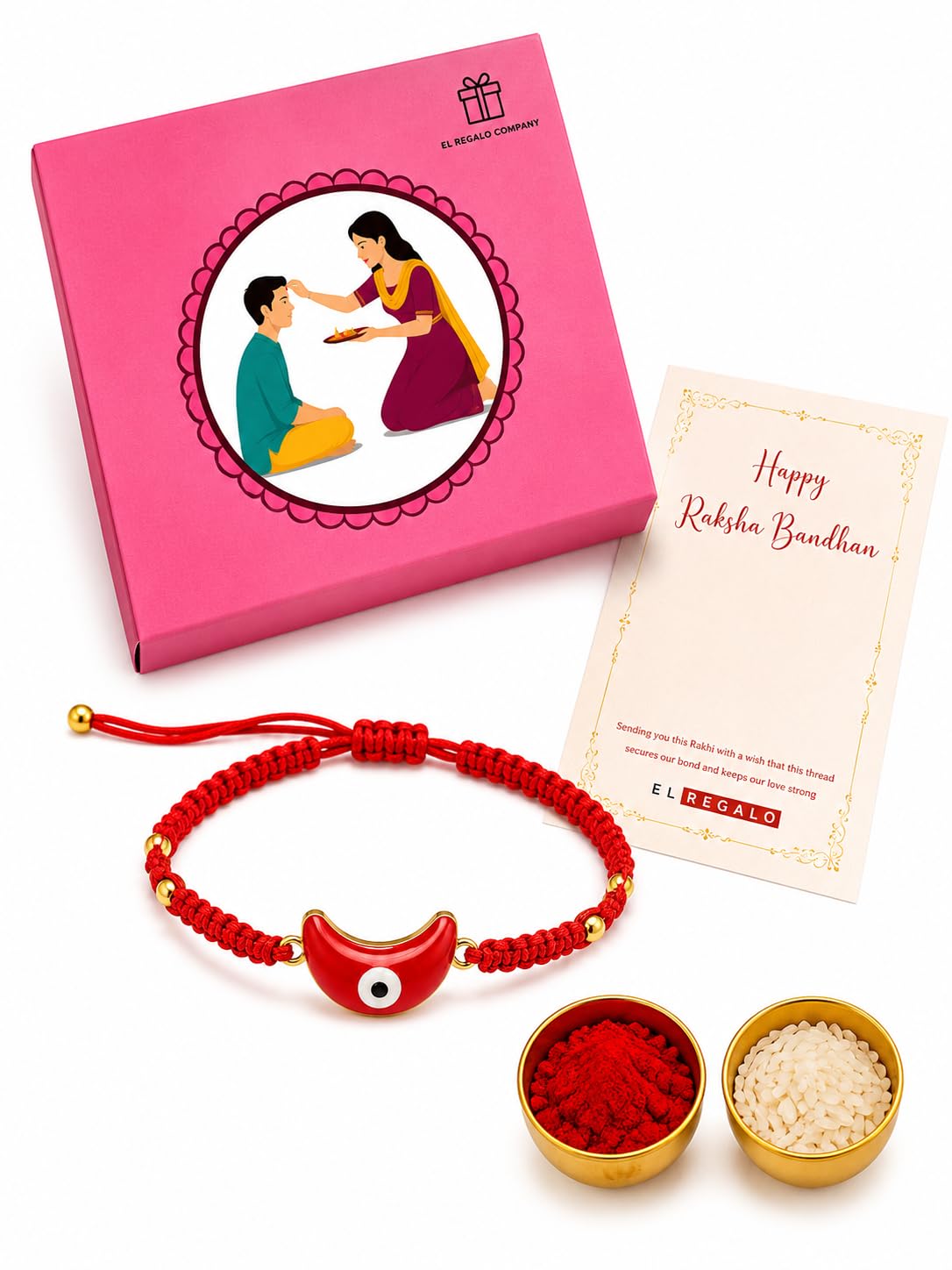 El Regalo Evil Eye Bracelet Rakhi for Brother with Roli Chawal in Gift Box