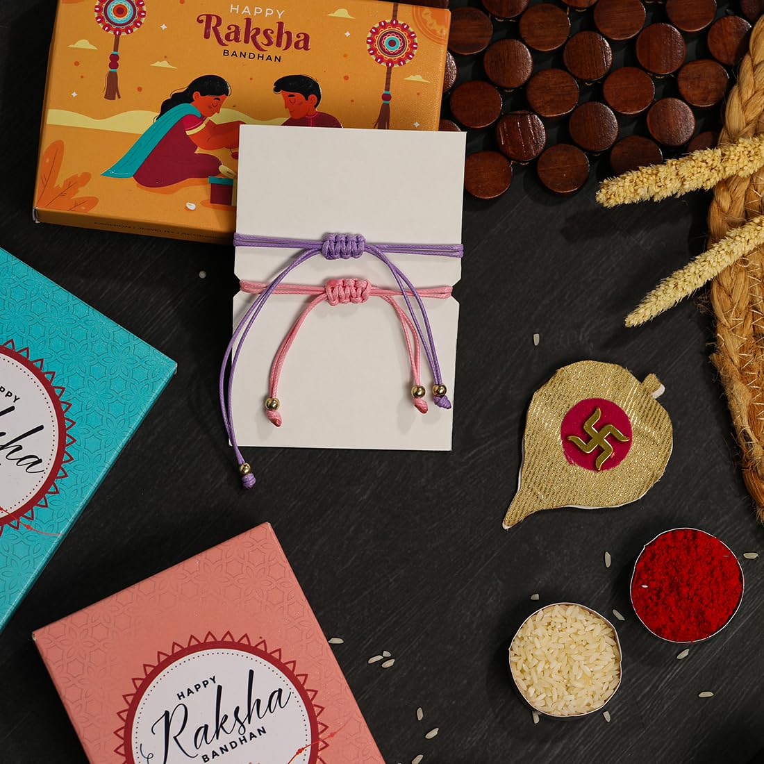 El Regalo 2PCs Cute Kids Bracelet Rakhi Combo Sets- Fancy Kids Rakhi for Brother/Sister with Roli Chwal, Rakhi Message Card in Rakhi Box for Babies/Toddlers/Kids (Unicorn & Heart Rakhi)