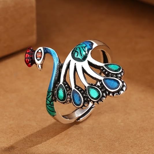El Regalo Retro Peacock Ring- Beautiful & Colorful Peacock Finger Ring for Girls & Women (Style-3)