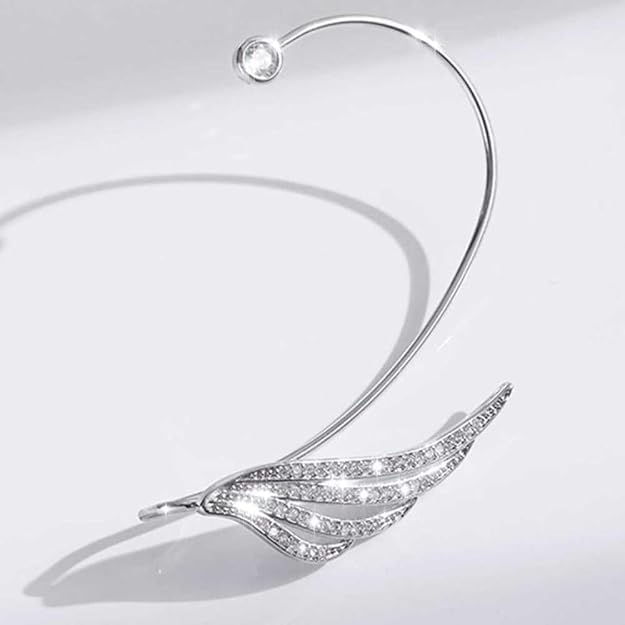 El Regalo Gorgeous Inlaid Rhinestone Angel Wings Cuff Earrings - No Piercing Ear Bone Clip for Women - Sparkling Crystal Angel Wing Ear Wrap, Non-Pierced Cartilage Climber Jewelry