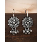 El Regalo Silver Lookalike Brass Oxidized Hook Earrings with Ghungroo for Women/Girls- Ethnic Traditional Earrings