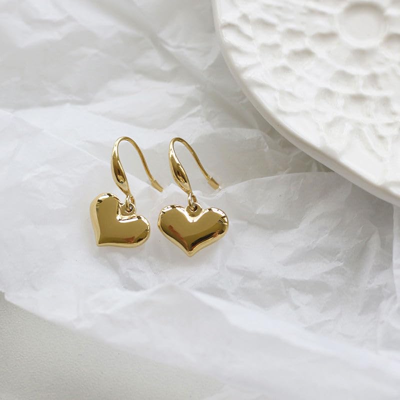 El Regalo Stainless Steel Heart Hoop Earrings- Waterproof/Anti-Tarnish Vintage Love Drop Huggie Hoop Earrings for All Day Wear (Gold-Hook)