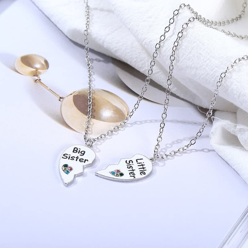 El Regalo 2 PCs Girls Sister Necklace Gifts, Big Sister Little Sister Jewelry Gift for 2,Rainbow Broken Heart BFF Friendship Pendant for Kids Teens Women (Big Sister Little Sister)