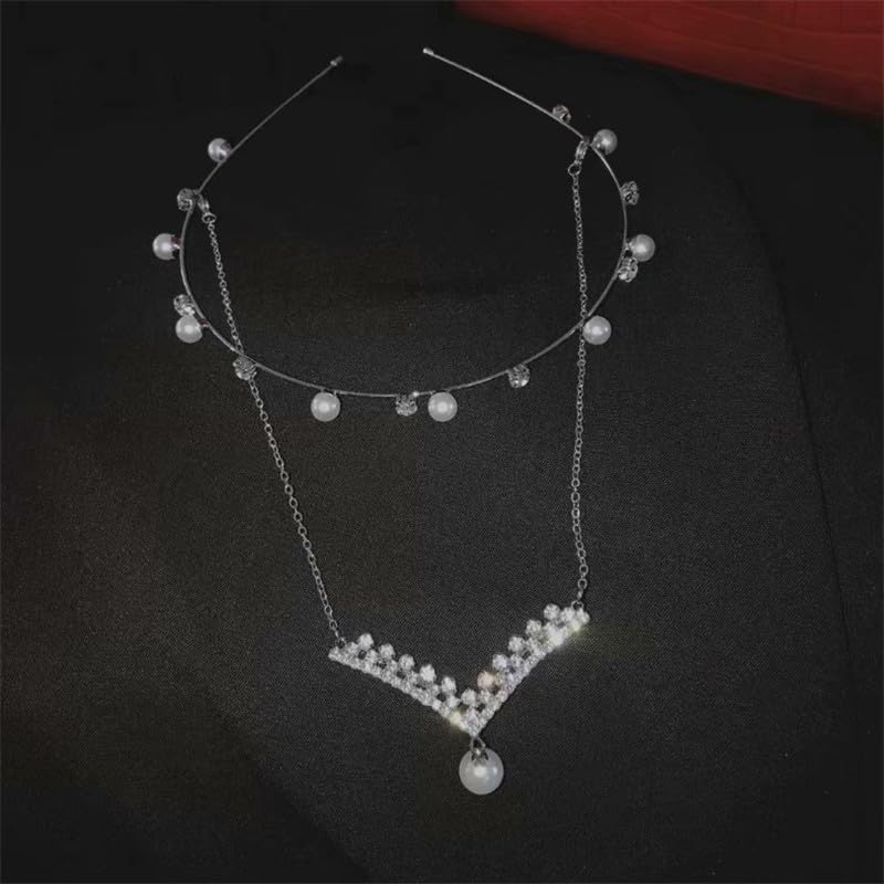 El Regalo Fancy Tiara Pearl Tassel Hairband- Pearl, Rhinestone Crystals Bridal Hairband for Girls & Women