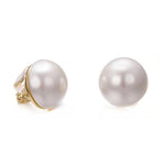 El Regalo White Large Pearl Clip on Earrings for Non Pierced Ears- 18k Gold Plated Non Piercing Cuff Fashion Earrings