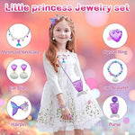 El Regalo 6PCs Mermaid Shell Girls Kids Jewelry Set- Necklace, Bracelet, Earrings, Ring, Hair Clip & Sequin Handbag for Girls- Girls Princess Jewelry Set