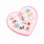 El Regalo 12 Pcs Cute Adjustable Rings Set for Kids/Girls/Women - Colorful Cartoon Enamel Finger Rings | Adjustable Cute Jewelry Gift Box - Butterfly, Flower, Bow, Heart, Cherry Designs (Style-1)
