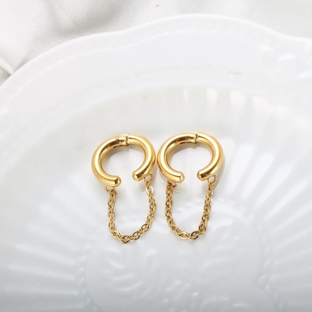 El Regalo Chain Hoop Ear Cuffs- Non Piercing Cartilage Earring- Trendy Cuff Wrap Clip on Earrings for Girls Women (Style-1)