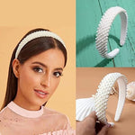 El Regalo Elegant White Pearl Wide Headband - Handmade Bridal Hairband, Fancy Wedding & Party Headwear for Women & Girls