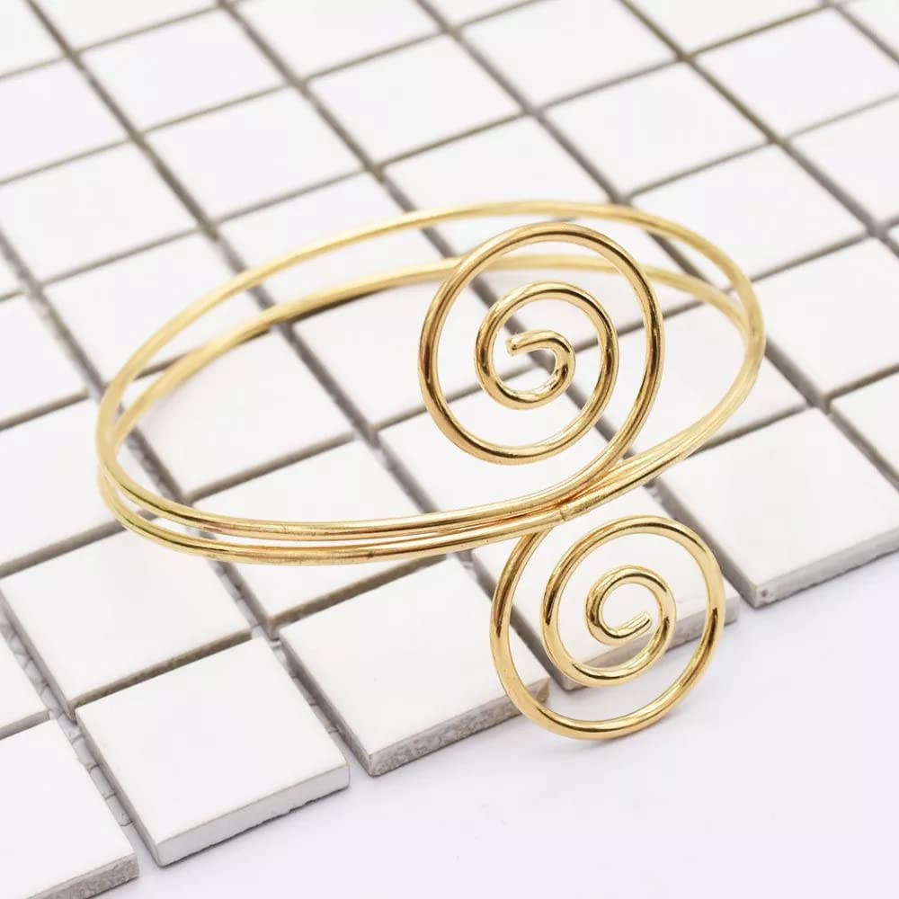 El Regalo Fashion Armlet- Minimalist Spiral Coil Upper Arm Cuff Open Arm Bracelet Armlet Armband Bangle for Women & Girls (Golden Color)