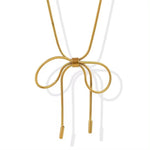 El Regalo Stainless Steel Bow Tie Pearl Necklace- Anti Tarnish, Waterproof, Minimalist, Statement Bow Choker Ribbon Necklace for Girls & Women (Golden Bow Snake)
