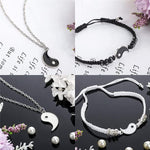 El Regalo Unisex 4 Pcs Yin Yang Necklace & Bracelet Set, 2 Pieces Matching Yin Yang Adjustable Cord Bracelet, Couple Pendant Necklace Chain For Friendship Boyfriend Girlfriend- Valentines Day Gift