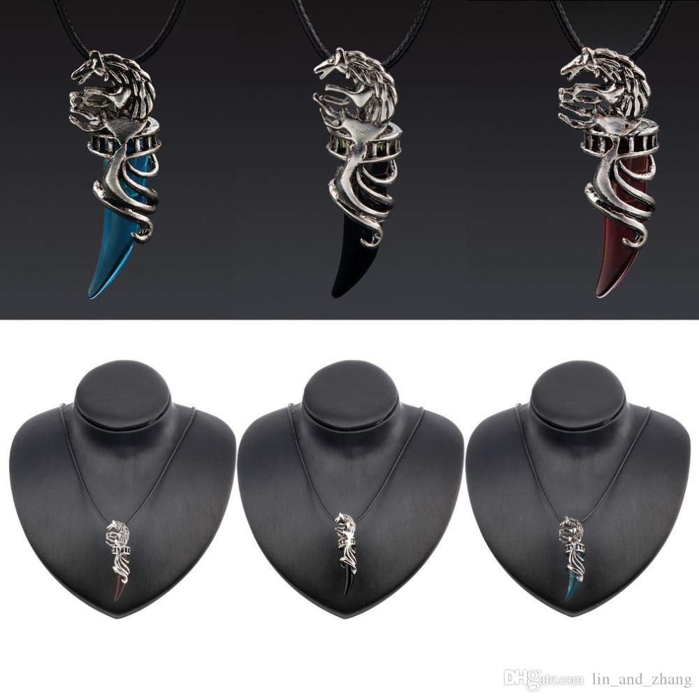 El Regalo Unisex Tooth Pendant Necklaces | Stainless Steel Crystal Pendant Adjustable Black Cord Unisex Necklace for Women & Men (Blue)