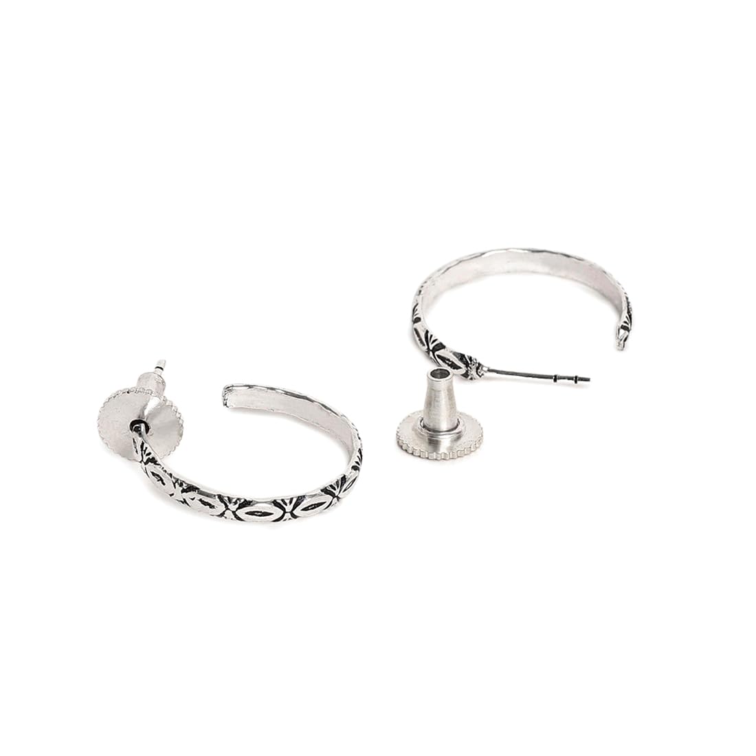El Regalo 2 Pairs Tribal Oxidized Half Hoop Earrings, Huggie Earrings- Hammered Bohemian Oxidized German Silver Baali Earrings (Option-3)