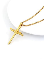 PIYIZ Nail Cross Necklace Stainless Steel Box Chain 22 Inch Cross Pendant Necklaces for Men Women, Silver Black Gold Color, Medium, Stainless Steel, No Gemstone