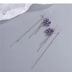 El Regalo 925 Silver Plated Flower Threader Earrings- Needle Threader Long Tassel Earrings for Girls & Women (Purple Flower)