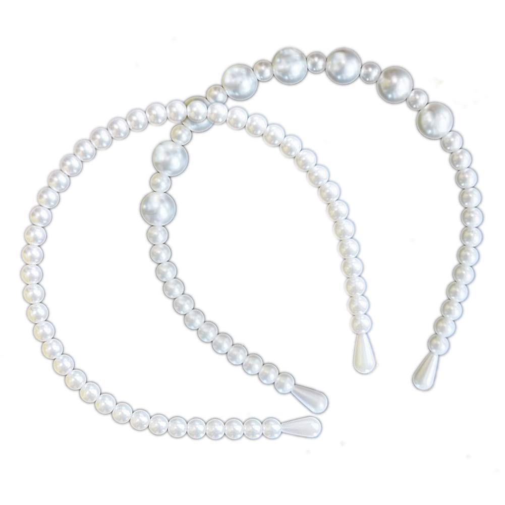 El Regalo 2 PCs Pearl Beads Decoration Plastic Hair Band Headband for Kids, Girls and Women (Pattern 3)