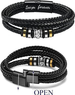 El Regalo Stainless Steel Men Leather Bracelet Love You Forever with Magnetic Clasp- Handmade Braided Rope Bracelet with Hypoallergenic Magnetic Clasp
