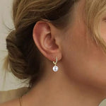 El Regalo Minimalist CZ Pearl Drop Earrings for Women | Korean Style Dangle Hoop Earrings | Gold & Silver Plated Cubic Zirconia Pearl Earrings | Elegant Daily Fashion Jewellery for Girls (Gold- Round)