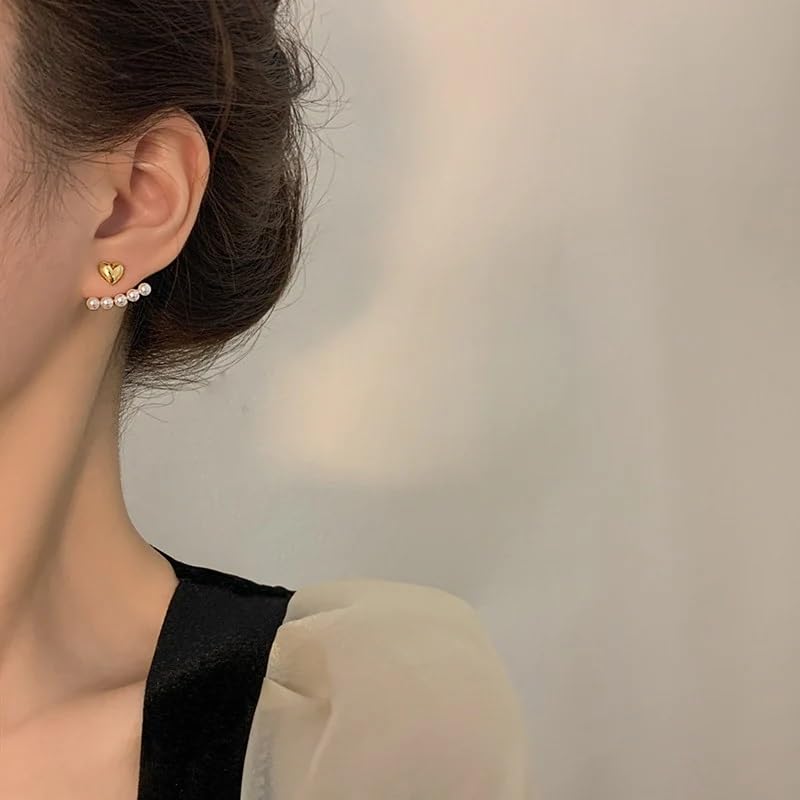 El Regalo Pearls Heart Jacket Earring for Girls & Women | Korean Pearl Dual Purpose Love Heart Gold Color Earrings
