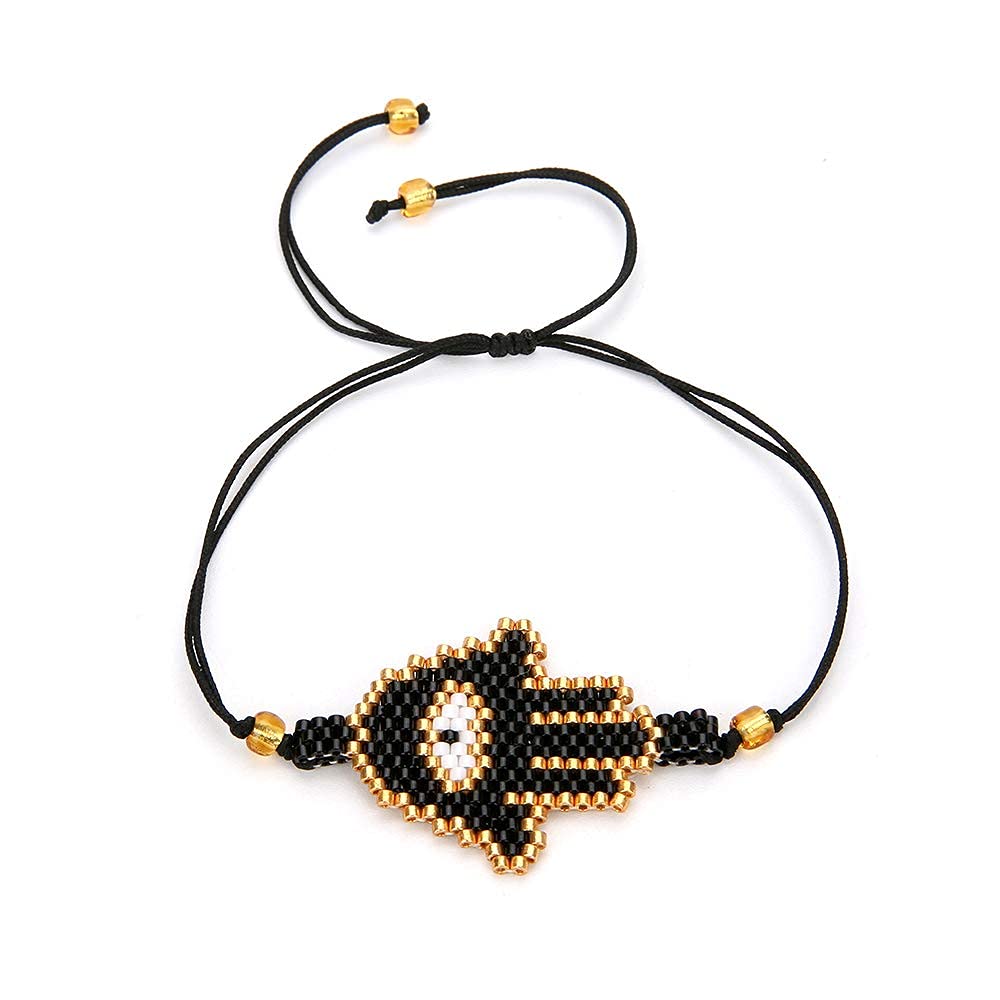 El Regalo Evil Eye Miyuki Seed Beads Rakhi | Handmade 100% Authentic Japanese Miyuki Seed Rakhi with shagun, Rakhi Card in Gift Box (Black Hamsa Hand Evil Eye)