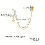 El Regalo 1 Pair CZ Moon Star Chain Cuff, Ear Clips, Ear Wraps Earrings- Crystal Crescent, Northstar Stud Earrings for Women/Girls