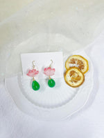 El Regalo Handmade Lotus Flower Dangle Earrings for Women & Girls | Elegant Pink Bloom & Green Teardrop Bead Drop Earrings | Nature-Inspired Traditional Boho Floral Fashion Jewellery Gift