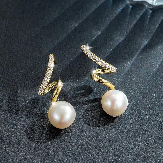 El Regalo Twist Rhinestone Encrusted Pearl Earrings- Fancy Pearl Earrings for Girls & Women