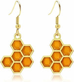 El Regalo Enamel Honeycomb Bee Earrings for Girls & Women - Geometric Hexagon Honeycomb Beehive Dangle Earrings (Honeycomb Earrings)