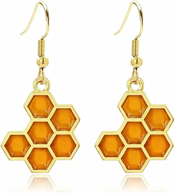 El Regalo Enamel Honeycomb Bee Earrings for Girls & Women - Geometric Hexagon Honeycomb Beehive Dangle Earrings (Honeycomb Earrings)