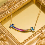 El Regalo Luxury Rainbow Smile Zircon Clavicle Chain Necklace for Girls & Women- Stainless Steel Rainbow Stones Smiley Necklace