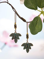 El Regalo Bohemian Antique Leaf Hook Earrings - Patina Finish Nature Inspired Dangle Earrings with Wooden & Bead Accents (Style-1)