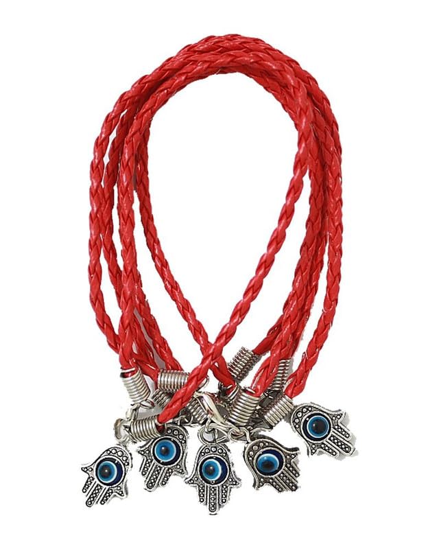 El Regalo 10 PCs Evil Eye Hamsa Hand Red Rakhi Combo - Evil Eye Rakhi Set for Brother with Roli Chawal - 10 Lucky Kabbalah Blue Turkish Evil Eye Rakhi for Bhaiya/Bhai/Brother/Nephew