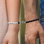 El Regalo 2PCs Magnetic Natural Stones Unisex Bracelets for Couples, Best Friend, Boyfriend & Girlfriend, Long Distance Connecting Bracelets Set- Valentines Day Gift (Black & White)