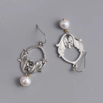 El Regalo Vintage Dainty Flower Pearl Earrings- Exquisite Carving Leaf Flower Earrings for Women