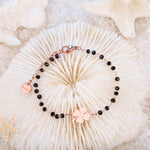 El Regalo Stainless Steel Mangalsutra Evil Eye Nazaria Bracelet- Black Crystal Beads Anti Tarnish Chain Bracelet for Girls/Women (Clover Leaf Nazaria Bracelet)