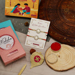 El Regalo 2PCs Designer OM & Ganesha Zircon Red Bracelet Rakhis for Brother/Bhabhi- Auspicious OM & Ganesha Rakhi Combo - Comes with Message Card, Roli-Chawal & Rakhi Box