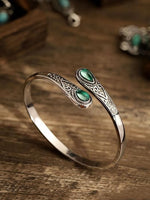 El Regalo Vintage Ethnic Style Inlaid Imitation Stone Cuff Bracelet - Adjustable Elegant Open Bangle for Women & Teenagers, Good for Small Wrists