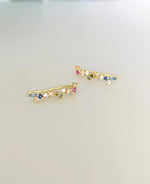 El Regalo Elegant Multi-Colour Crystal Crawler Earrings for Women & Girls- Gold Plated Curve Ear Line Climber Earrings