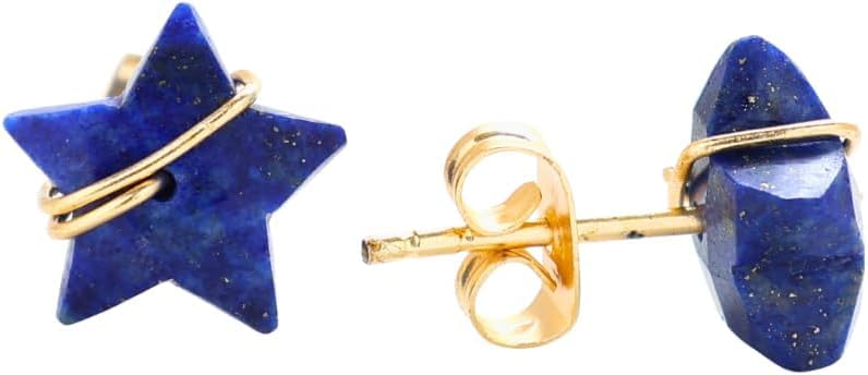 El Regalo Natural Stones Star Stud Earrings- Handcfated Wire Wrapped Celestial Star Earrings for Girls & Women (Blue Lapis Lazuli)