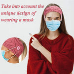 El Regalo 2 PCs Knitted Winter Woolen Warm Headband with Buttons for Face Mask Cover | Cold Weather Hair Accessories Head Wrap | Winter Headbands for Women & Men (Pack of 2) (Red & Pink)