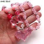 El Regalo Girls Kids Glittery Pink Heart Beads Princess Necklace & Bracelet Jewelry Sets- Acrylic Heart Beads Princess Necklace Bracelet Jewelry Set for Toddlers Girls Kids