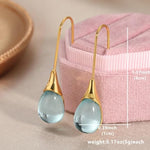 El Regalo Beverly Mint Designs Minimalist Teardrop Drop Earrings for Women & Girls - Classy Pastel Glass Stone Dangle Hooks for Western & Indo-Western Outfits (Aquamarine)