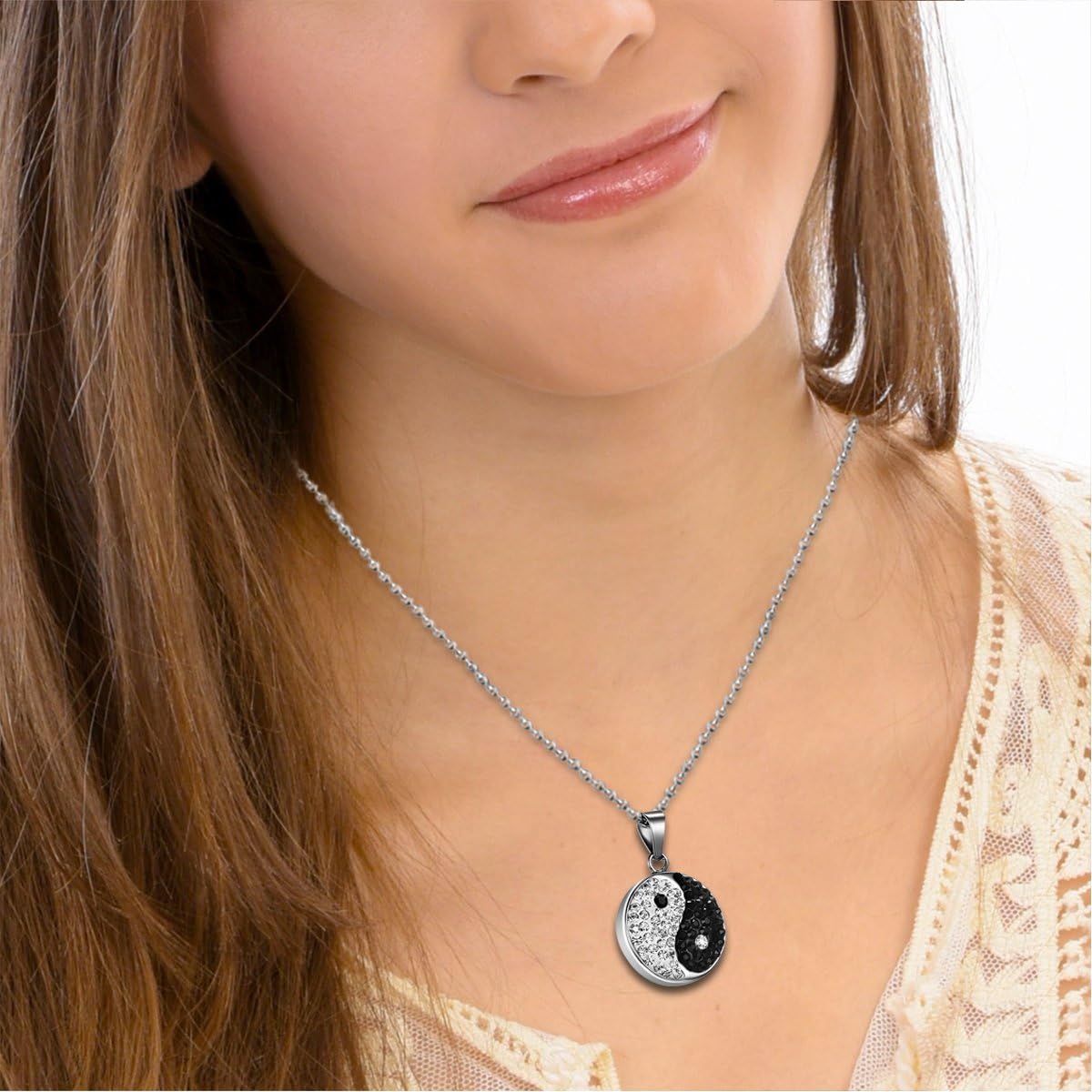 El Regalo CZ Yin Yang Unisex Pendant Necklace- Fancy, Surgical Stainless Steel, Waterproof Yin Yang Necklace