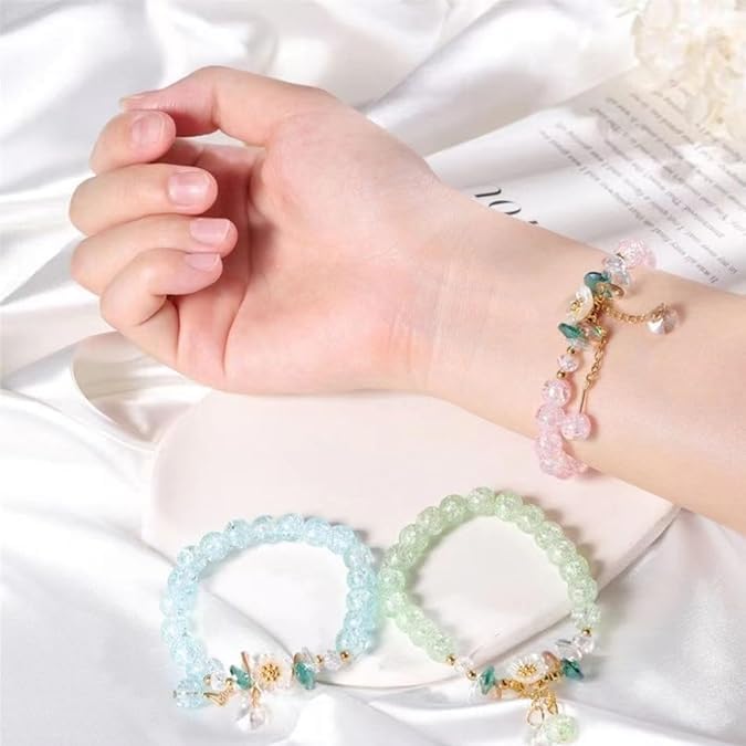 El Regalo 4PCs Cute Flower Bracelets- Shiny & Colorful Flower Charm Bracelets Set- Handmade Crystal Beaded Daisy Bracelets for Women Girls (Colors Option-2)